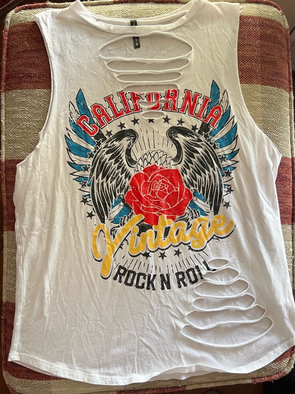 White Graphic California Vintage Rock N Roll Distressed Tank Top